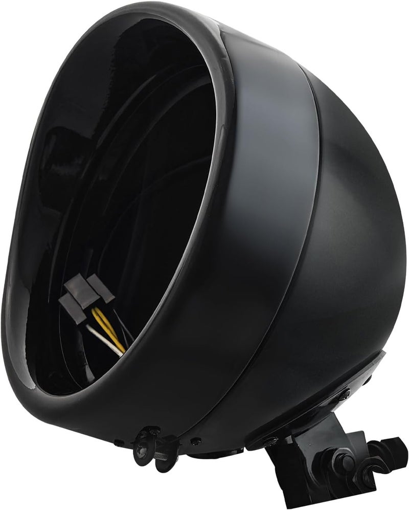 FATECIM Motorcycle 7" Round Headlight Bucket Housing with Visor 7 Inch LED Headlamp Shell Protective Cover Heavy Duty Universal for Harley Kawasaki Honda Yamaha Suzuki Chopper Cafe Racer Bobber Black - Image 1